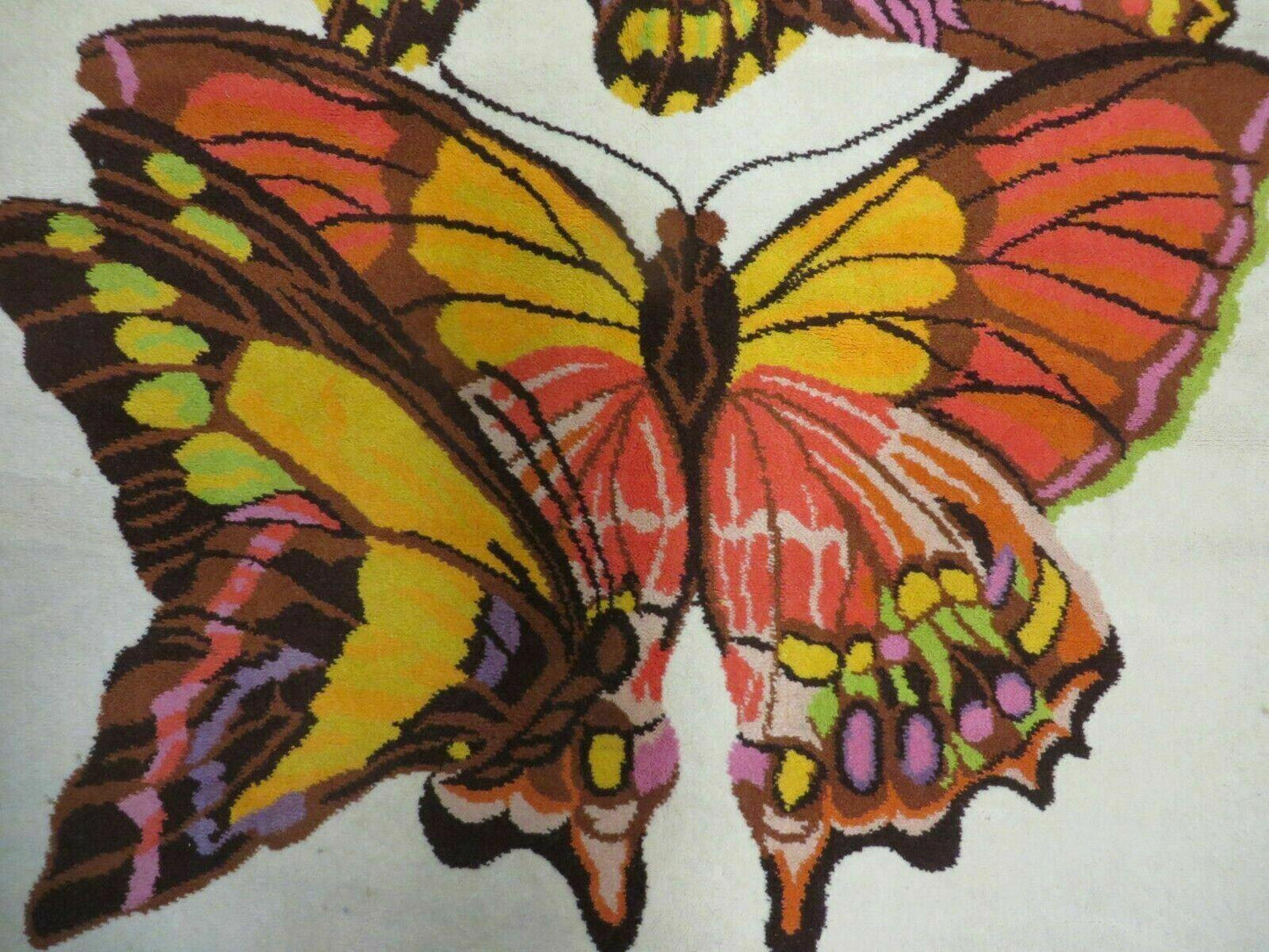 Hand Knotted Wool Rug 4x6 Butterfly Design Spanish Made Vintage 1980s