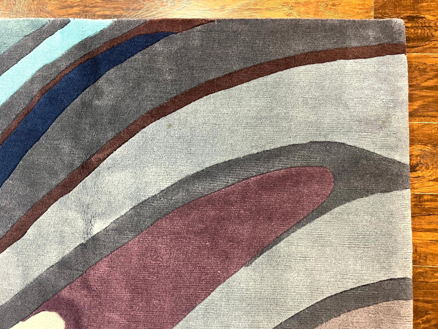 Modern Nepali Handmade Wool Rug 6x8 Abstract Blues Gray Mauve