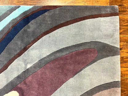 Modern Nepali Handmade Wool Rug 6x8 Abstract Blues Gray Mauve