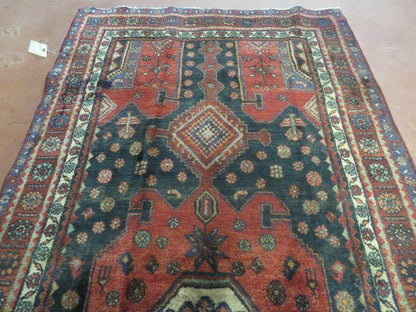 Antique Handmade Turkish Tribal Rug 4 by 9 Feet Wool Oriental Geometric Design