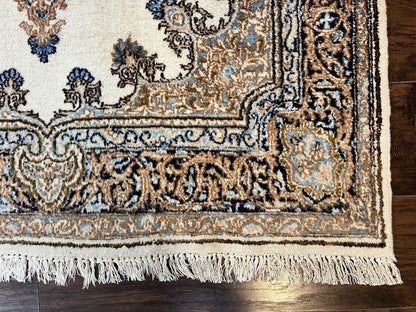 Persian Kirman Square Rug 4x4 Handmade Wool Hand Knotted Semi Open Field