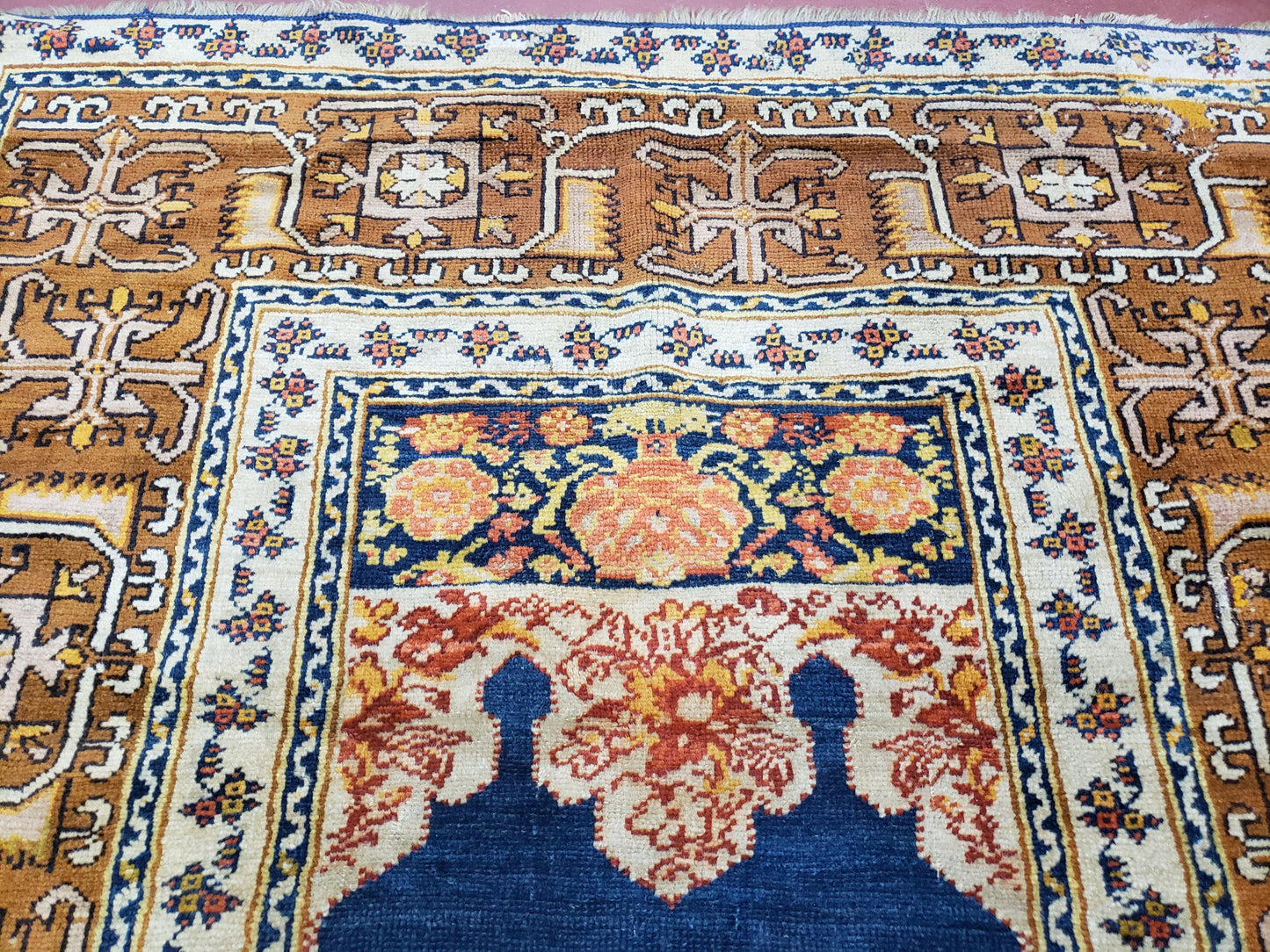 Ghiordes Prayer Rug Antique Turkish Anatolian Twin Mihrabs Collectible Oriental Rug