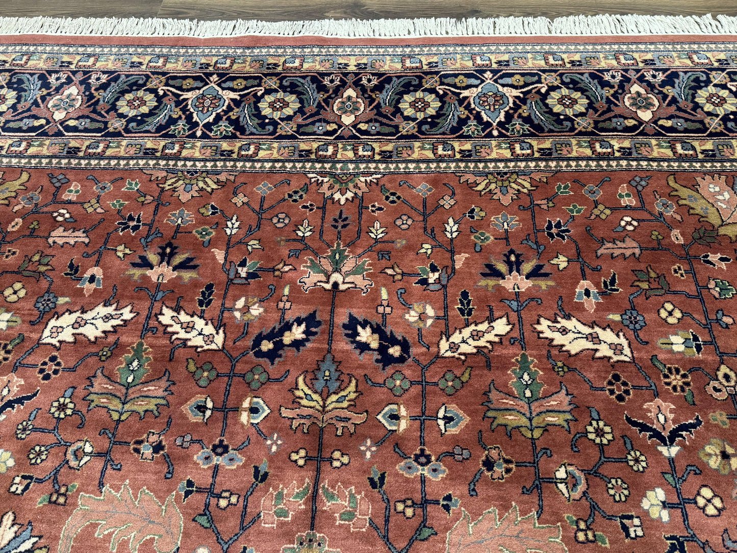 Indo Persian Heriz Rug 10x15 Handmade Wool With Allover Pattern And Vintage Charm