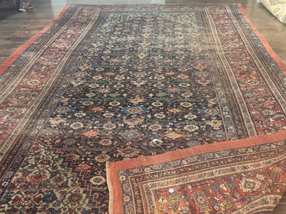 Persian Bidjar Rug 8x15 Navy Blue Herati Pattern Antique Collectors