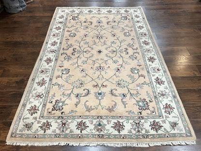 Indo Persian Rug 6x9 Handmade Vintage Wool Carpet With Floral Allover Design