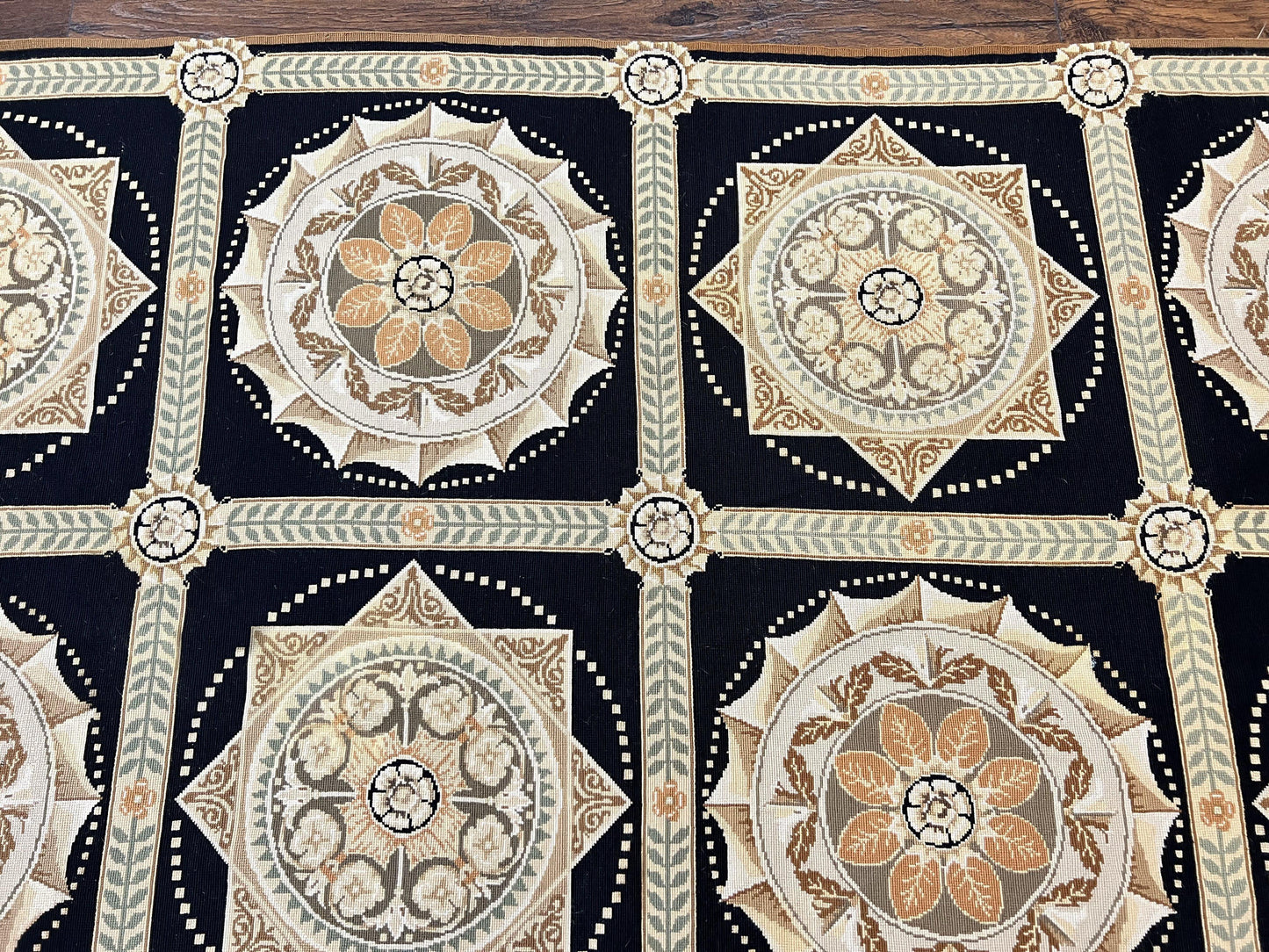 Needlepoint Rug 8x10 Handwoven Wool Panel Design Vintage French European