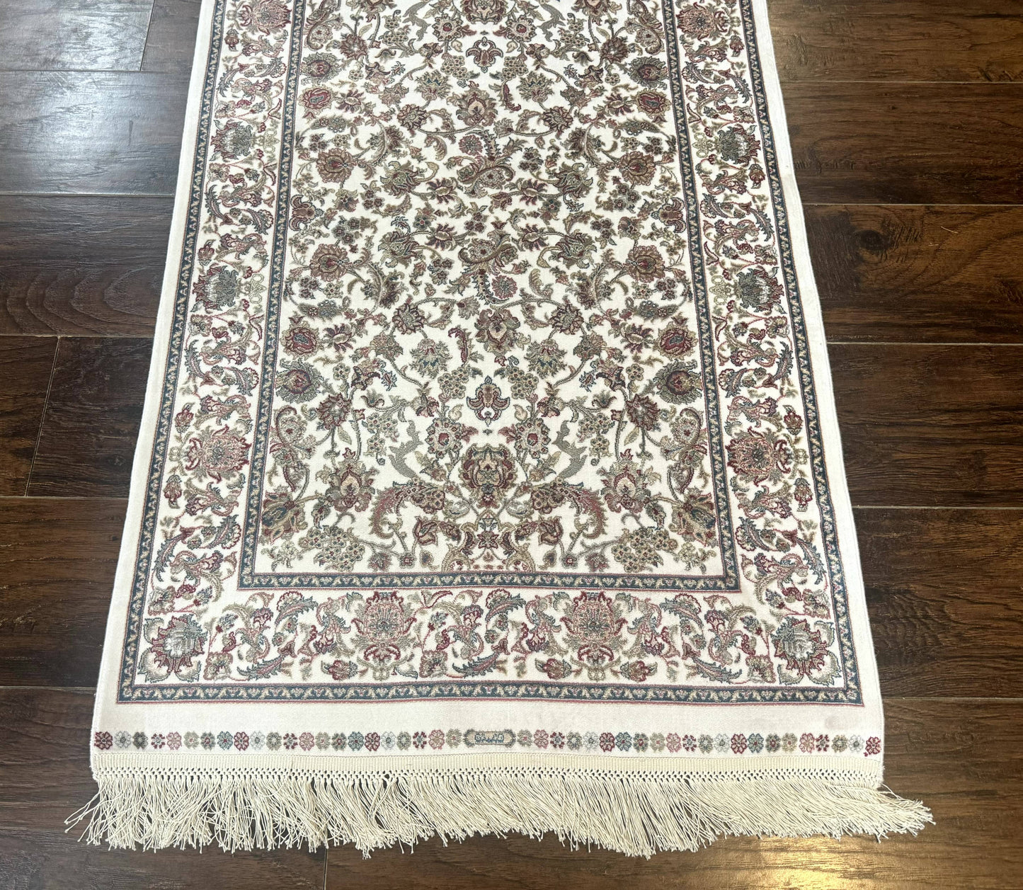 Turkish Silk Rug 2.6 x 4 Ivory Allover Floral Design Bamboo Silk