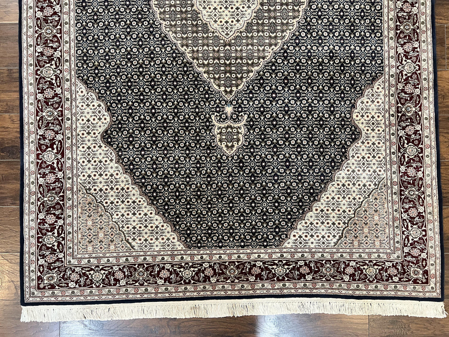 Sino Persian Rug 6x9, Herati Pattern, Vintage Handmade Hand Knotted Wool Oriental Carpet, Fine 6 x 9 Rug, Traditional Rug, Dark Blue Rug