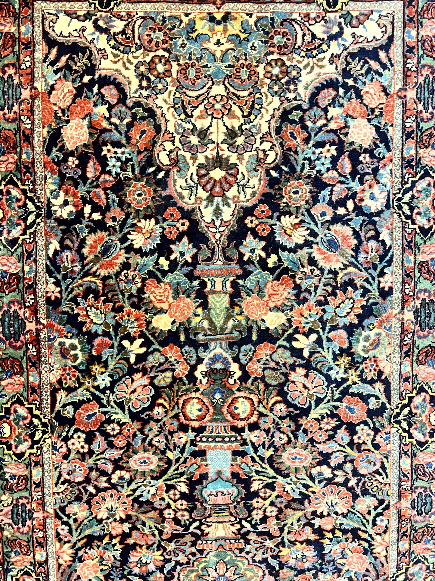 Persian Saoruk Rug 4x5 Navy Blue Red Floral Antique Wool Carpet Handmade