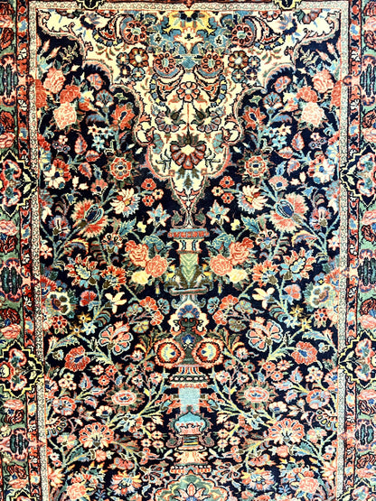 Persian Saoruk Rug 4x5 Navy Blue Red Floral Antique Wool Carpet Handmade