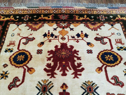 Vintage 1970s Turkish Kazak Wool Rug Hand Knotted Boho Bohemian Floor Decor