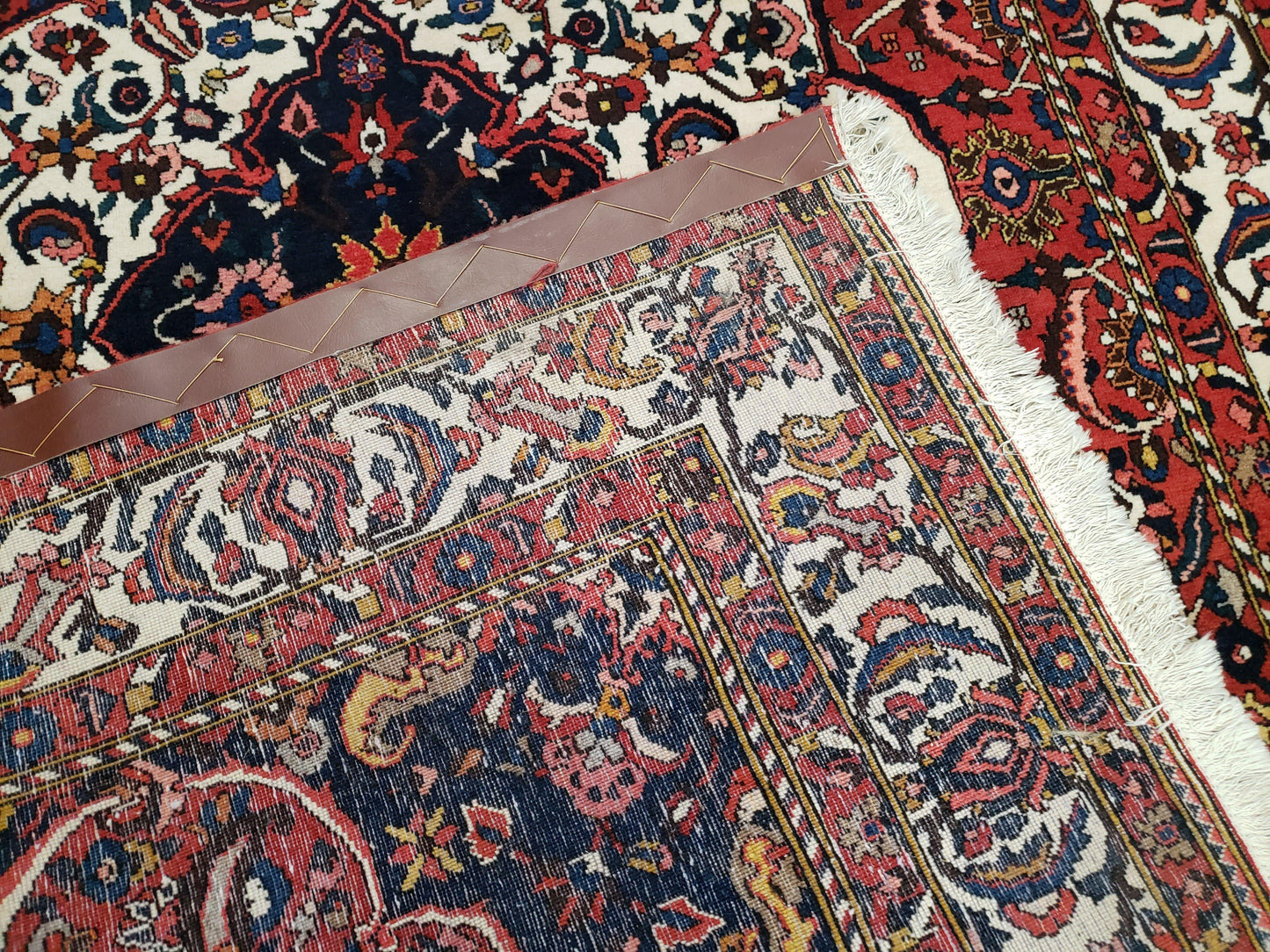 Semi Antique Persian Bakhtiari Rug, Hand-Knotted, Wool, Red, Midnight Blue, Ivory, Floral Medallion, 5'1" x 8' 6"