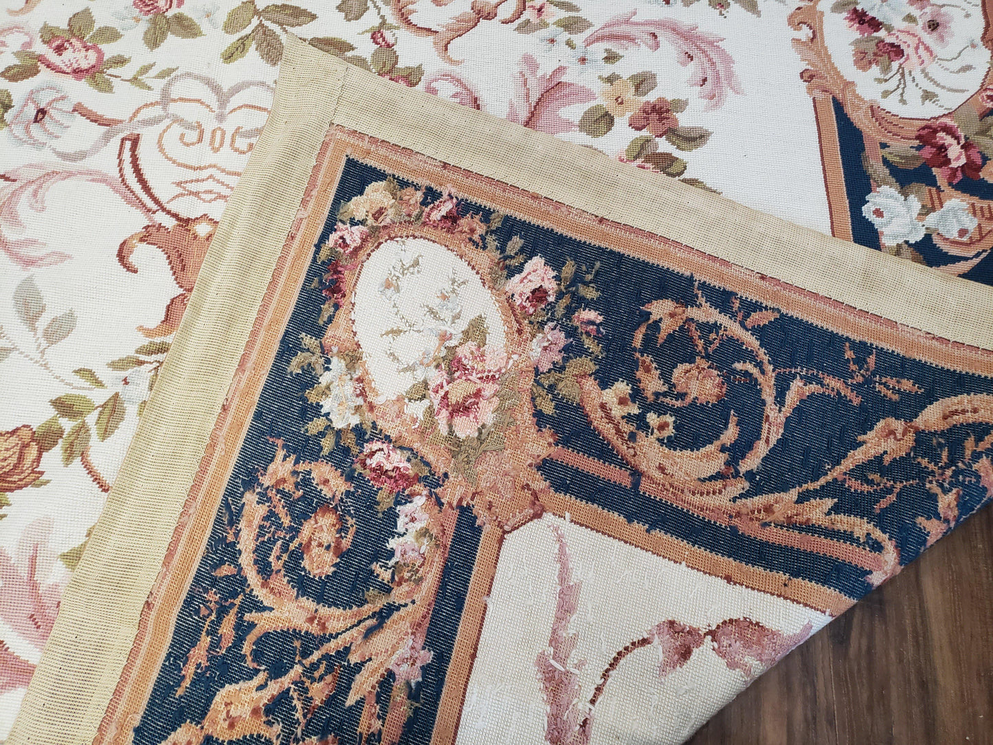 Aubusson Savonnerie Rug Vintage Chinese Handwoven Wool 6x8 Area Rug Flat Weave