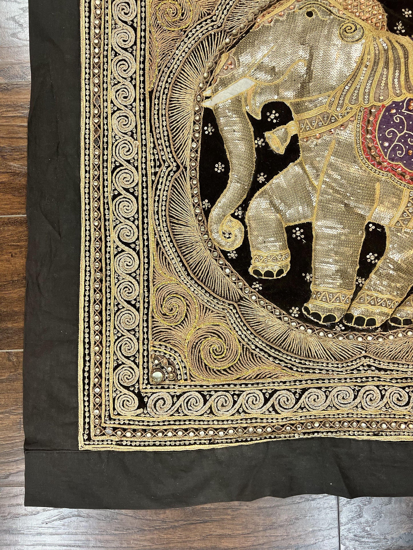 Indian Embroidery Tapestry 3x3 Elephant Design Handcrafted Wool Needlepoint Beadwork