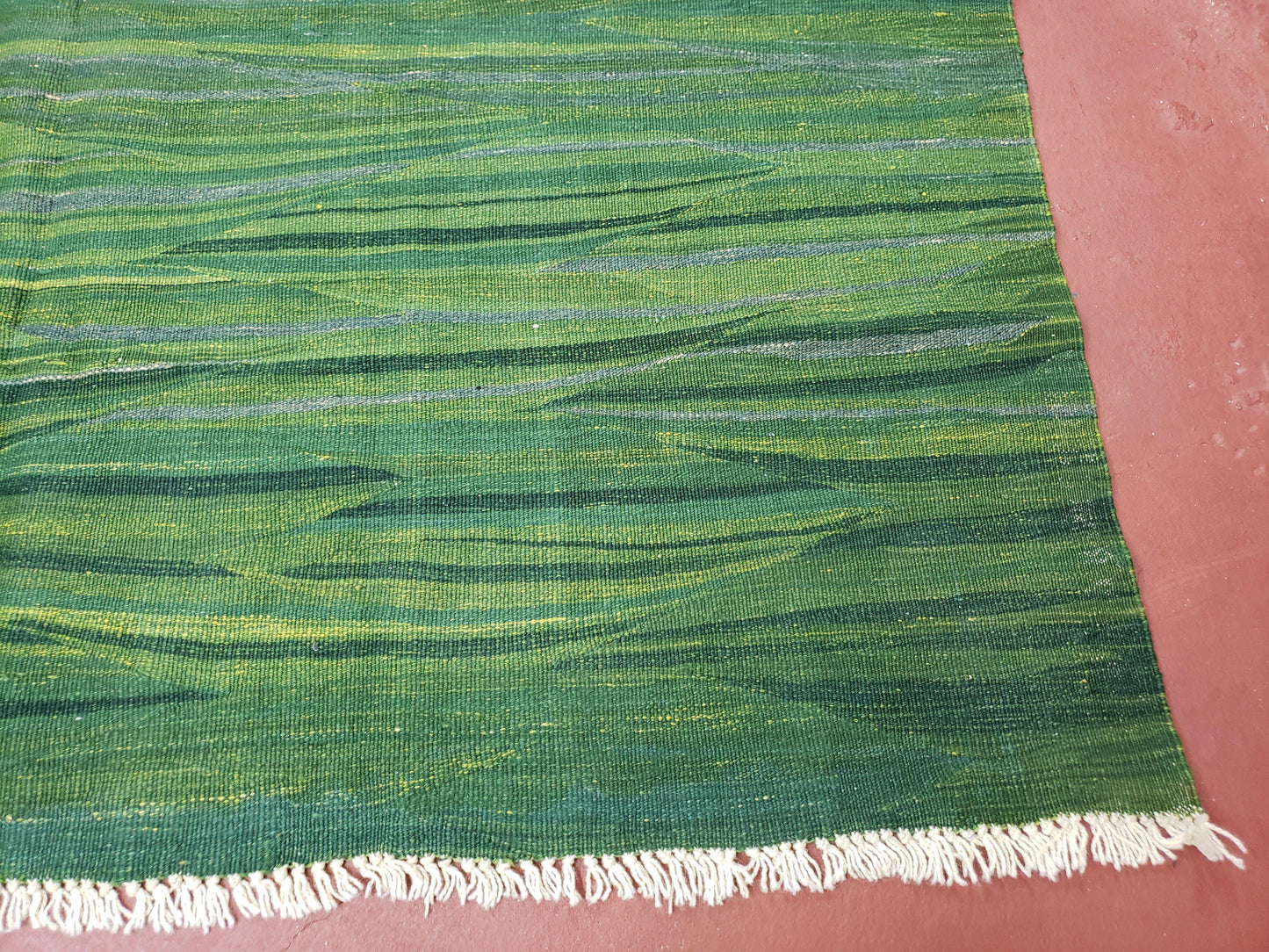 Green Turkish Kilim Rug, 6x9 - 7x10 Rugs, Bird, Handmade New Area Rug, Wool, Bohemian Boho Decor, Hand Woven, Modern Abstract Flat Weave Rug