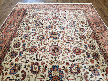 Handmade Wool Area Rug 6x9 Hand Knotted Floral Beige Vegetable Dyes