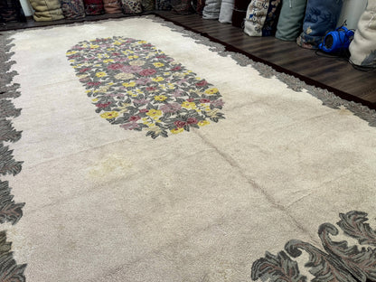 Palace Size American Hooked Rug 11x20 Aubusson Style Ivory