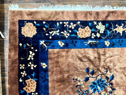 Antique Chinese Wool Rug 9x12 Hand Knotted Peking Carpet Handmade