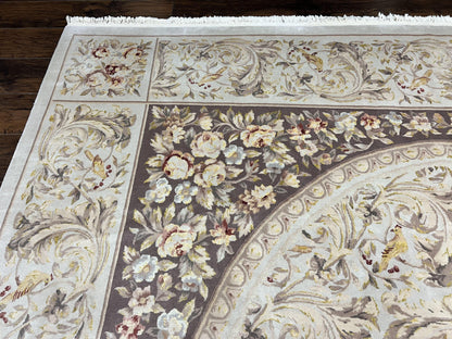 Aubusson Rug Hand Knotted Wool Silk Vintage Carpet Birds And Flowers Design
