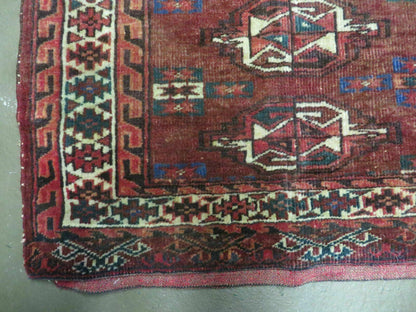 Antique Bokhara Turkoman Rug Yamud Wool Kilim Backing Handmade 1940s