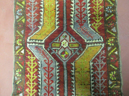 Small Turkish Yastik Rug 1.9 x 2.10, Antique Handmade Oushak Carpet