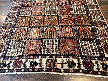 Persian Bakhtiari Tribal Rug 7x10 Hand Knotted Wool Panel Vintage Semi Antique