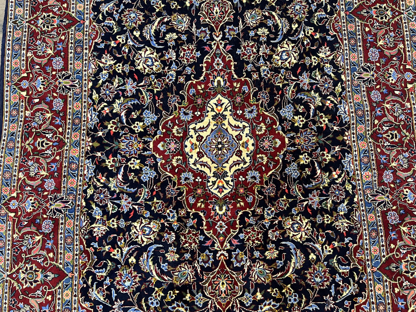Dark Blue Persian Rug 5x8 Hand Knotted Kork Wool Floral Medallion