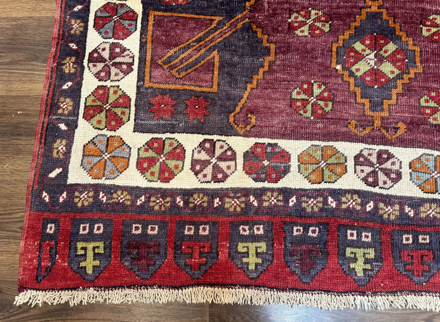 Turkish Kazak Rug 5x7 Geometric Hand Knotted Wool Semi Antique