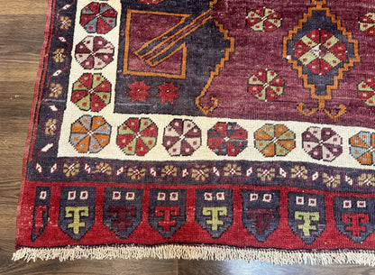 Turkish Kazak Rug 5x7 Geometric Hand Knotted Wool Semi Antique