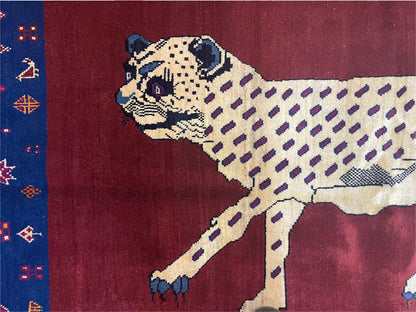 Zagros Wool Rug 5x7 Handmade With Organic Dyes Snow White Panther Maroon Blue