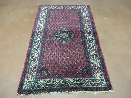 Indian Wool Rug Amritsar Vintage Handmade Red Paisley Design