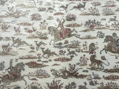 Turkish Silk Rug 8x10 Ivory Hunting Scene Bamboo Silk Contemporary