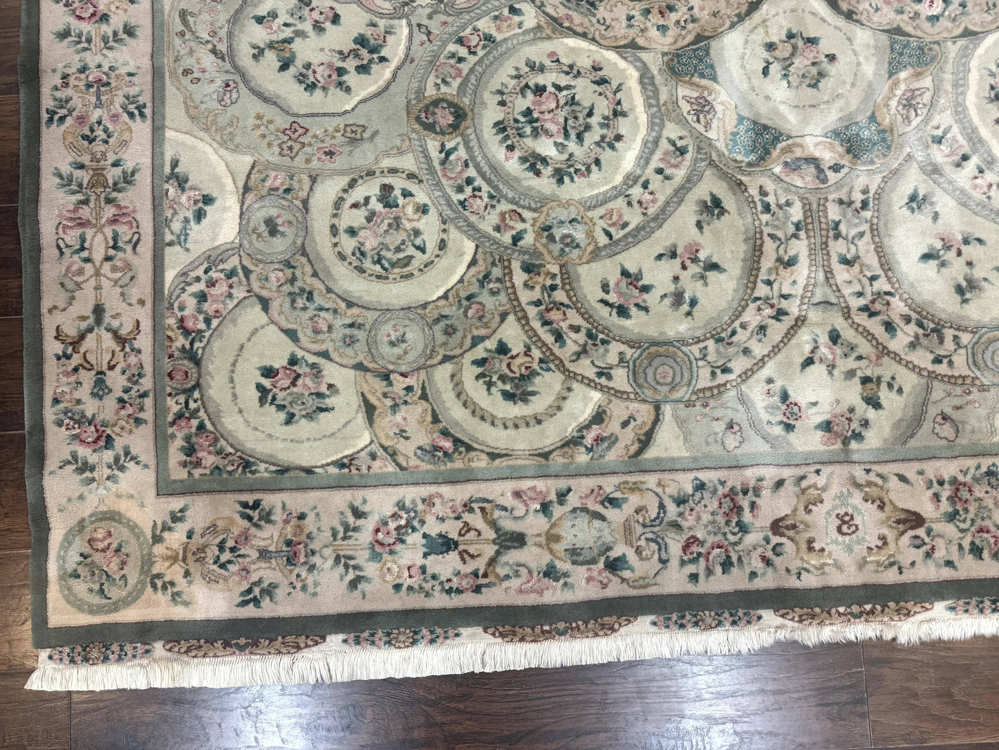 Pak Persian Rug Wool 9x12 Hand Knotted With Silk Highlights Floral Green European Design