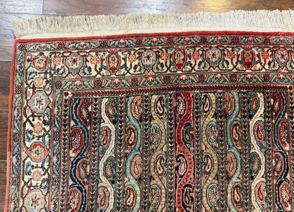 Persian Qum Rug 4x7, Striped Paisley Boteh Design