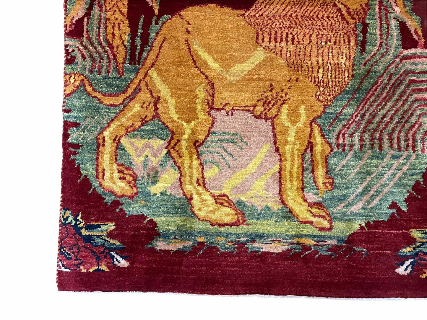 Handmade Wool Rug 3x5 Vintage Lion Pictorial Jungle Rug With Natural Dyes