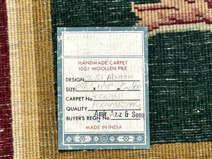 Aubusson Rug 9x12 Hand Knotted Wool Vintage European Design Dark Green Elegant Carpet