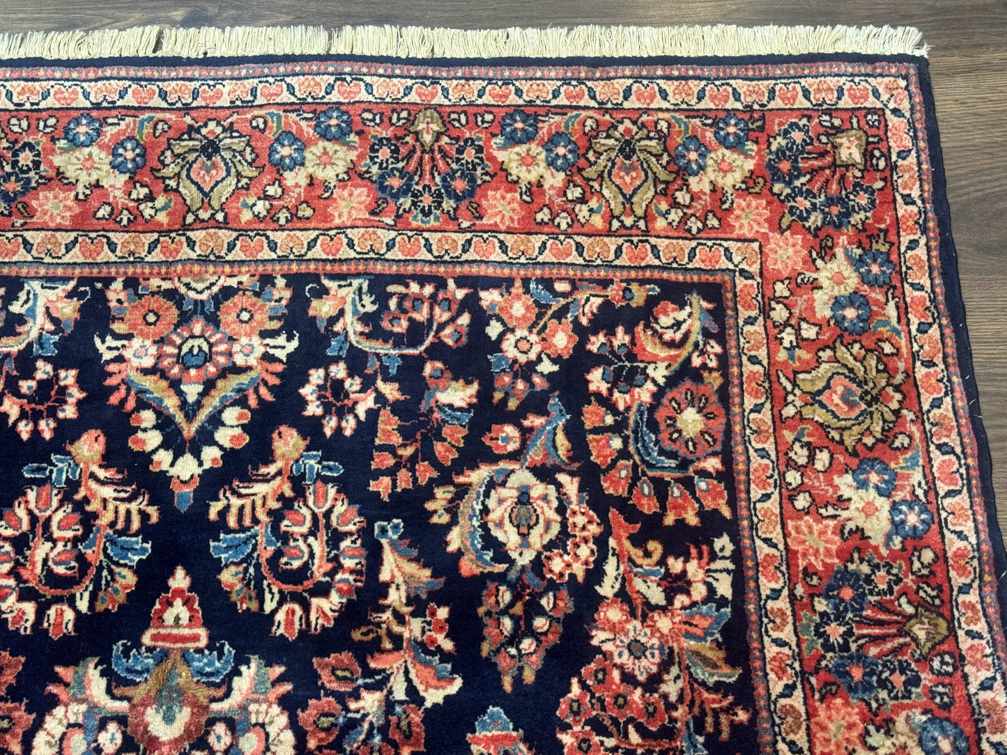 Navy Blue Persian Rug 4x6, Sarouk Mohajeran Carpet, Antique Persian Rug, Floral