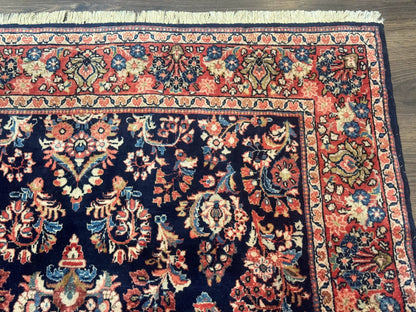 Navy Blue Persian Rug 4x6, Sarouk Mohajeran Carpet, Antique Persian Rug, Floral