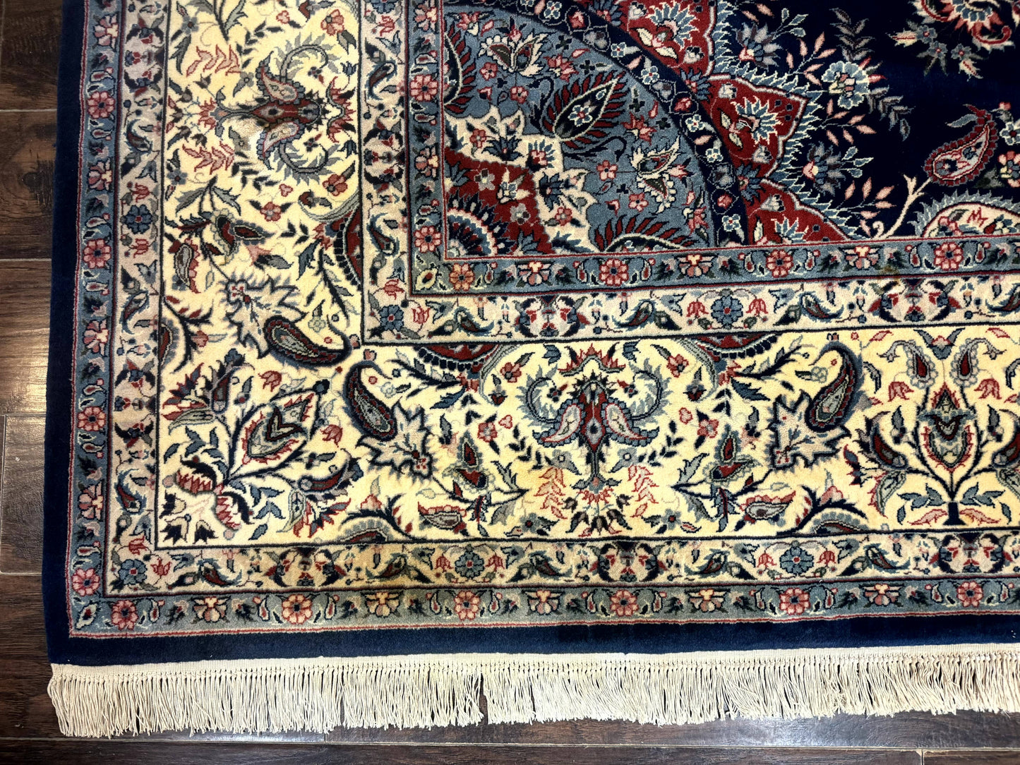 Persian Kerman Rug 10x14 Wool Floral Medallion Handmade Blue And Beige