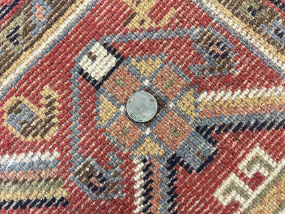 Belgium Power Loomed Wool Rug 8x12 Geometric Medallions Persian Tribal Pattern Ivory Red Blue