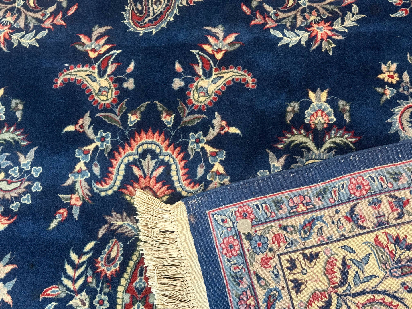 Persian Kerman Rug 10x14 Wool Floral Medallion Handmade Blue And Beige