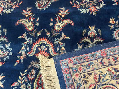 Persian Kerman Rug 10x14 Wool Floral Medallion Handmade Blue And Beige