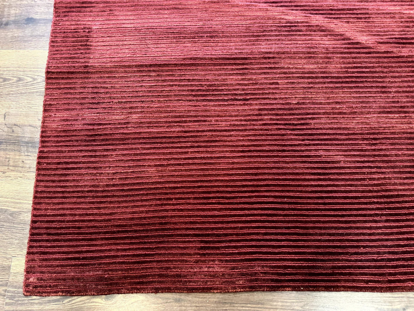 Handmade Tibetan Rug 8x10 Wool Stripe Red Thick Pile Carpet
