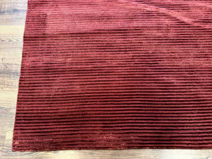Handmade Tibetan Rug 8x10 Wool Stripe Red Thick Pile Carpet