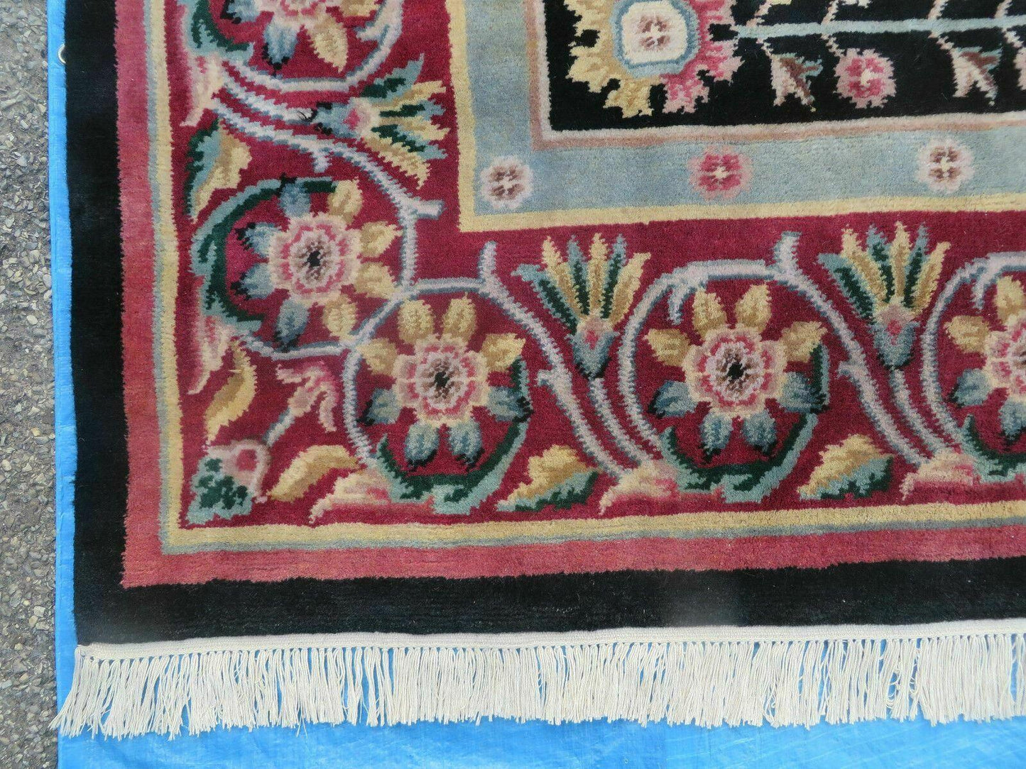 Vintage Chinese Aubusson Hand Knotted Wool Rug 9 By 12 Feet Black