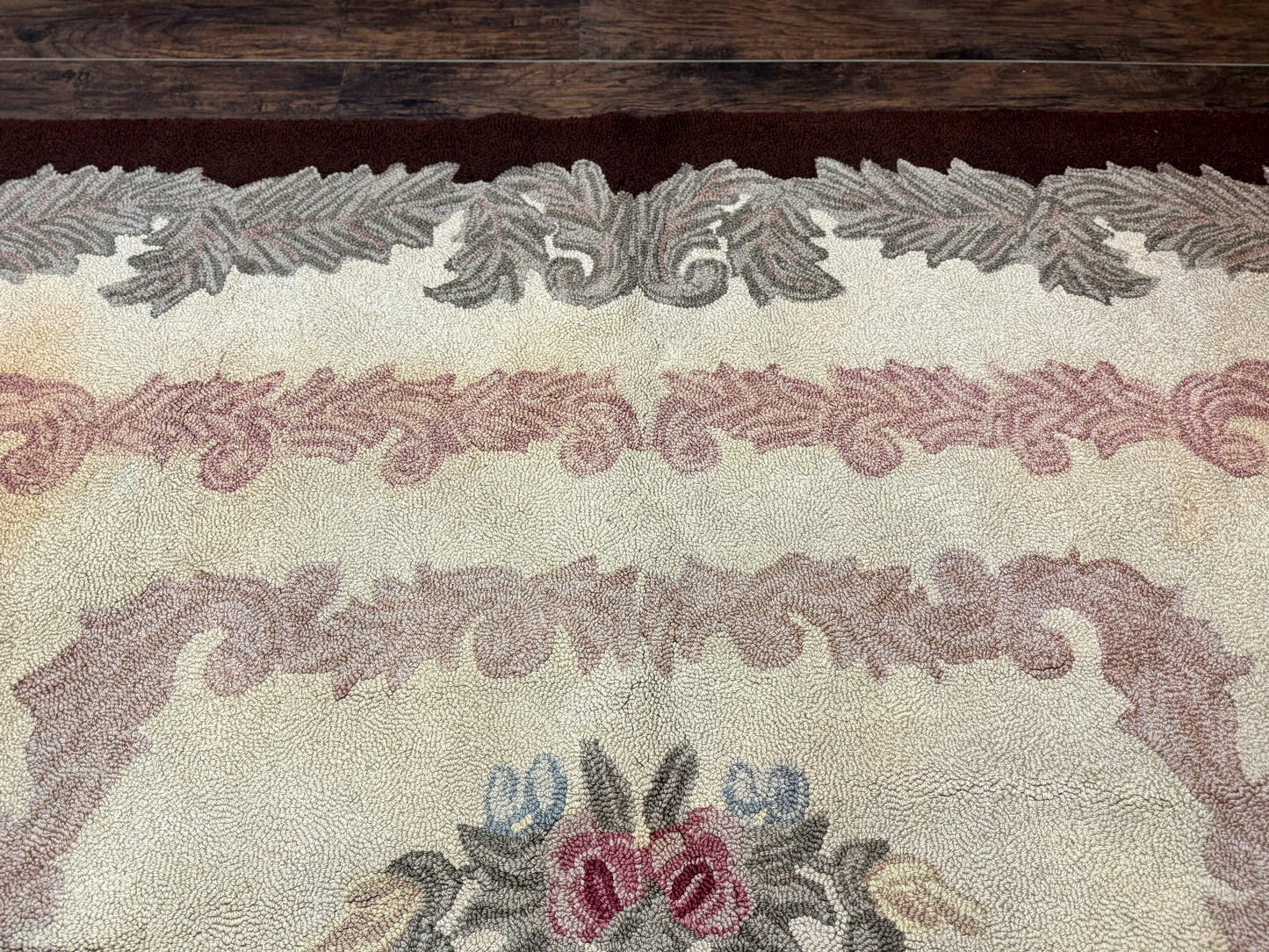 American Hand Hooked Rug 9x12 Vintage Aubusson Wool Carpet