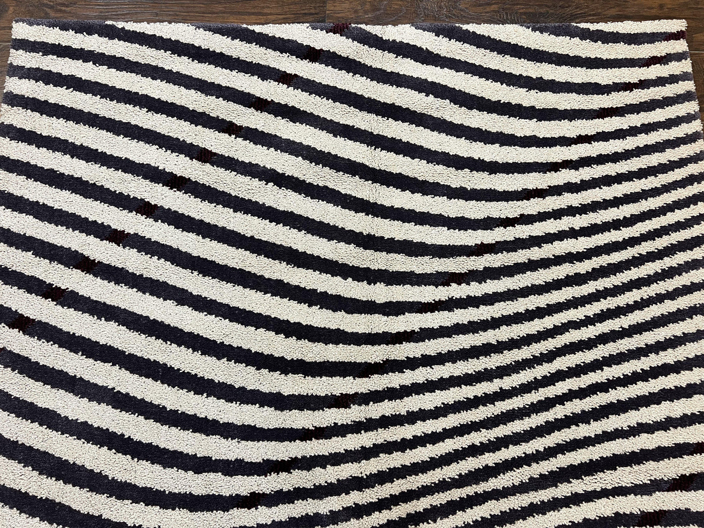 Zebra Shag Rug Vintage Wool Five Point Seven By Seven Point Four Feet Black And White Decor