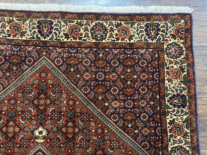 Persian Bidjar Rug 4x5 Hand Knotted Wool Herati Pattern Fine 290 KPSI