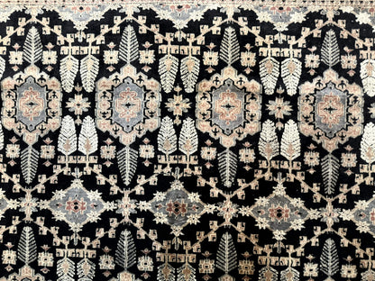 Turkoman Bokhara Rug 6x9 Hand Knotted Wool Carpet Black Handmade Authentic Pakistani