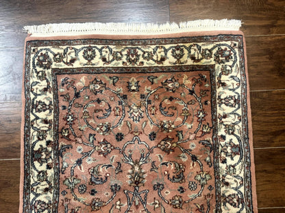 Indo Persian Runner Rug 2.6 x 10, Coral and Cream, Hand Knotted 10ft Wool Oriental Runner for Hallway or Kitchen